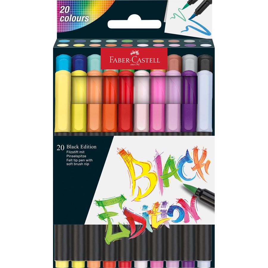 Faber-Castell - Brush pen Black Edition, cardboard box of 20