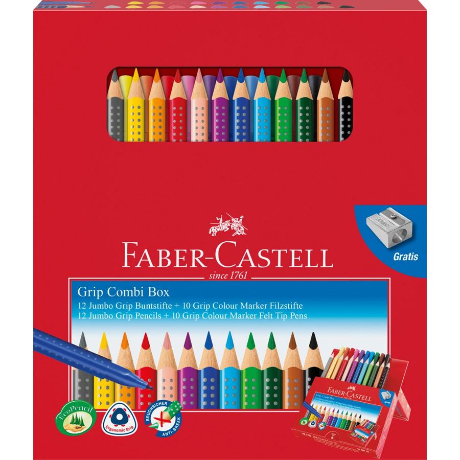 Faber-Castell - Jumbo Grip colour pencil/ Grip felt tip pen set, 23 pieces