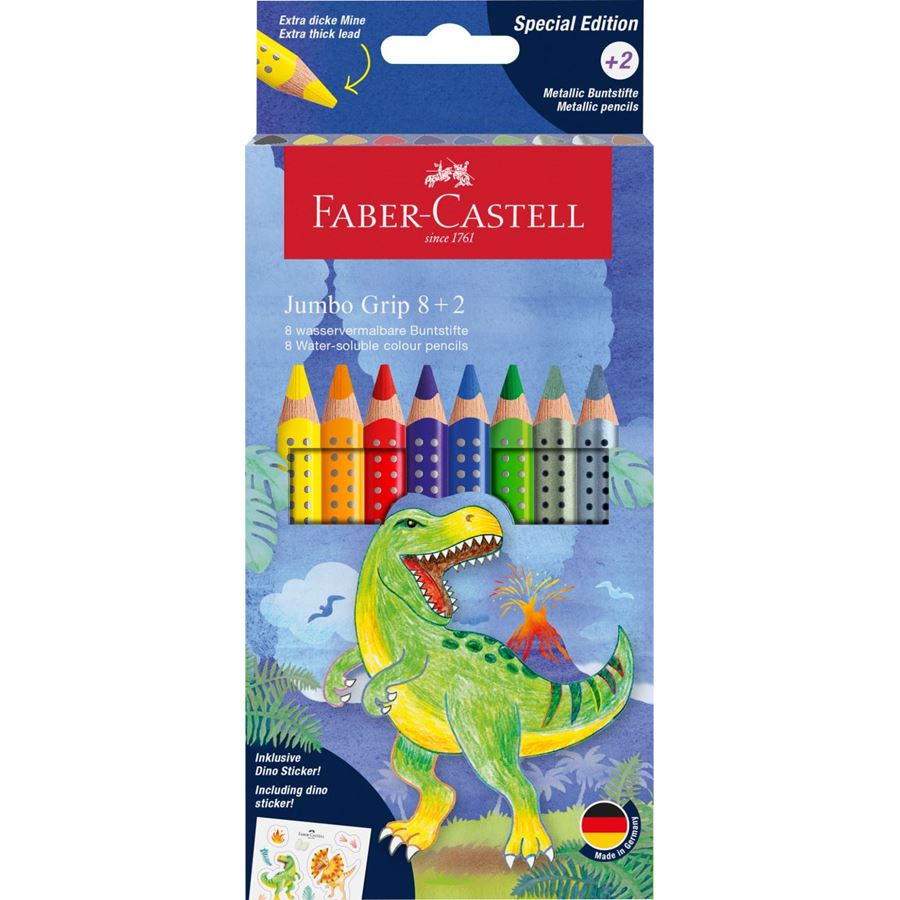 Faber-Castell - Jumbo Grip colour pencils dino, cardboard wallet of 10
