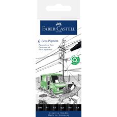 Faber-Castell - Ecco Pigment AllBlack fineliner, wallet of 6, black