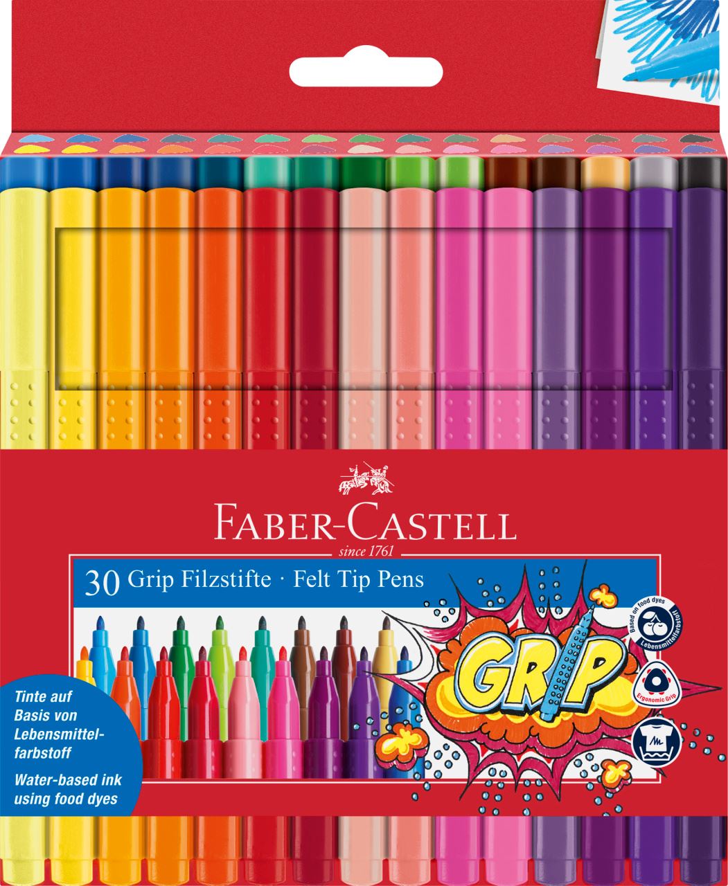 Faber-Castell - Grip felt tip pen, cardboard wallet of 30
