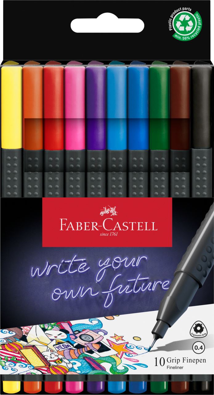 Faber-Castell - Grip Finepen, 0.4, plastic wallet of 10