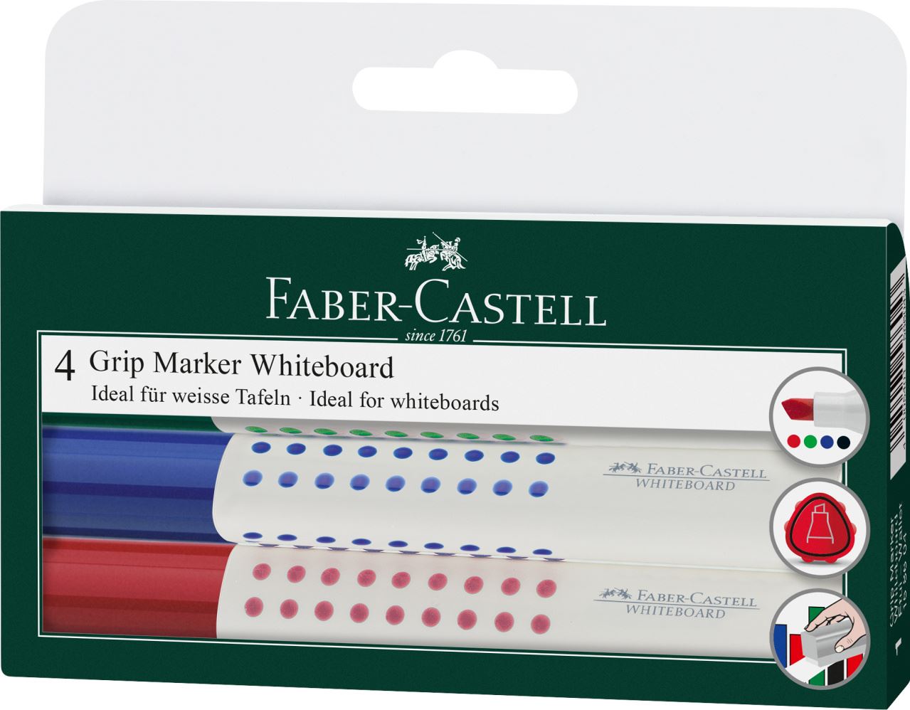 Faber-Castell - Grip Marker Whiteboard, chisel tip, wallet of 4