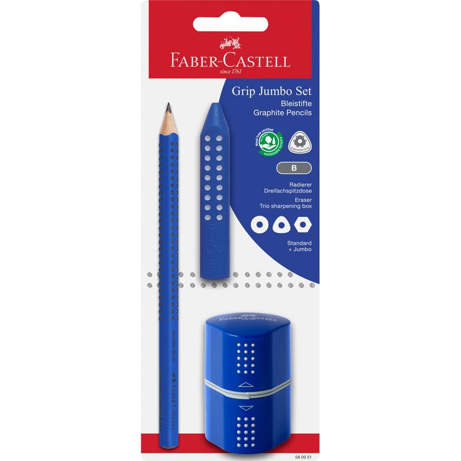 Faber-Castell - Jumbo Grip pencil set on blister card, blue