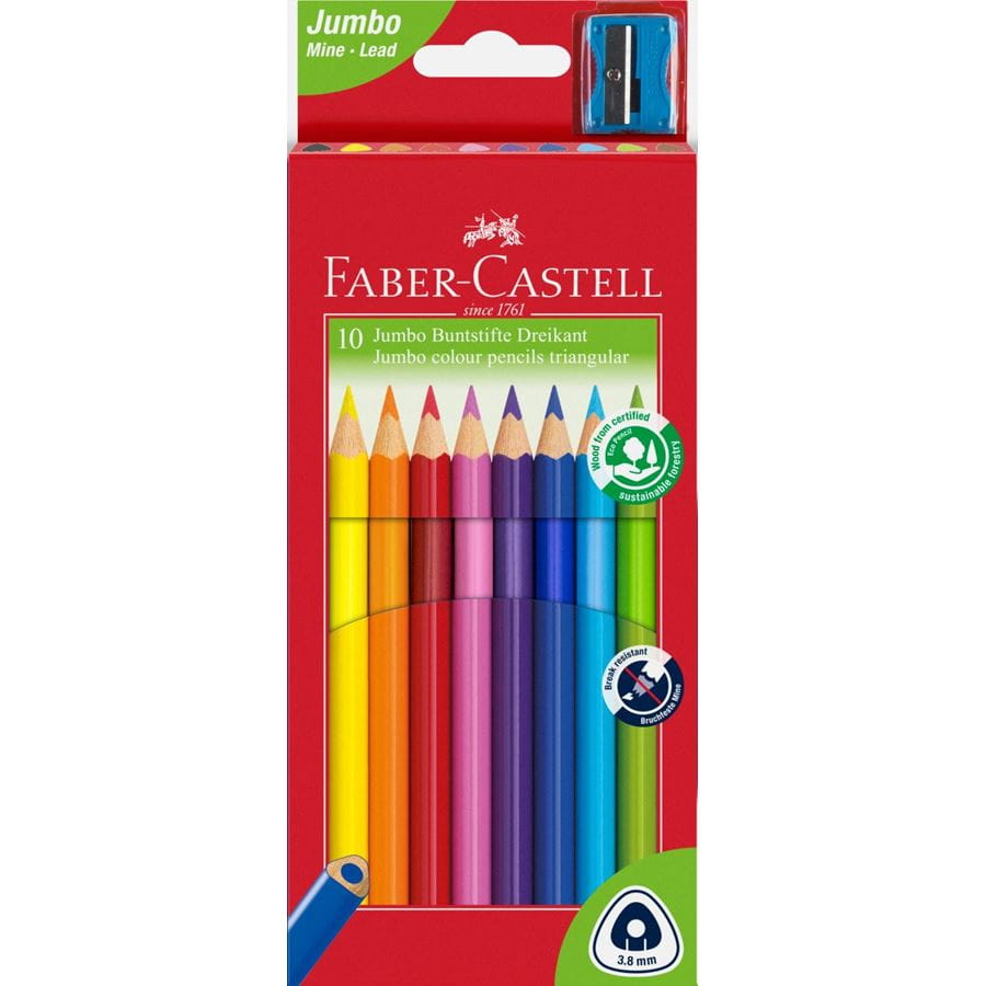 Faber-Castell - Jumbo Triangular Junior colour pencils, wallet of 10
