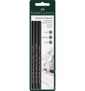 Faber-Castell - Pitt natural charcoal pencil, set of 3, soft, medium, hard