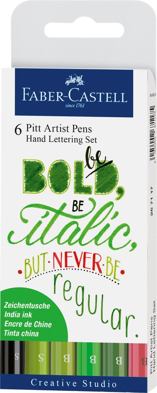 Faber-Castell - Pitt Artist Pen India ink pen, set of 6 Lettering, Green