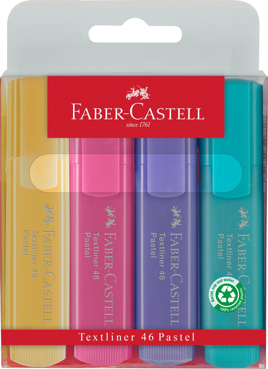 Faber-Castell - Textliner 46 Superflourescent + Pastel, wallet of 4